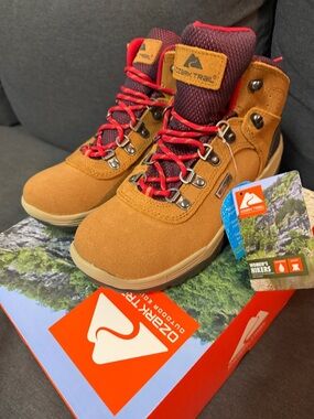 Ozark Trail Chestnut Suede Hiking Boots with Red Accents